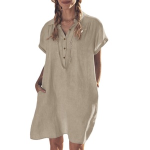 Nouvelles Arrivées Robe de Plage <span class=keywords><strong>Cache</strong></span>-Maillot de Bain en Lin Grande Taille pour <span class=keywords><strong>Femme</strong></span> à Manches Courtes Sexy, Sarong Uni - Product Image 2