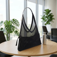 Sac à main en maille noire transparente pour femme, sac à bandoulière d'été, sac hobo de plage avec pochette intérieure