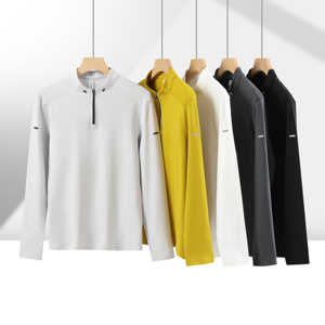 Vente directe d'usine - Haut de sport à manches longues pour homme, extensible, à séchage rapide, respirant, plusieurs options de couleurs, col montant à demi-zip - Product Image 3