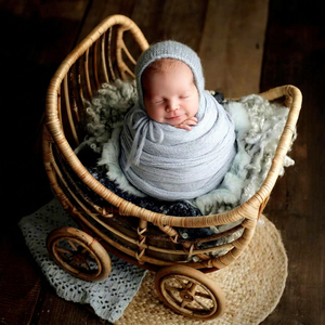 A rustic rattan baby <b>stroller</b> set <b>for</b> newborns and <b>toddlers</b>. A prop <b>for</b> newborn photography. - Product Image 1