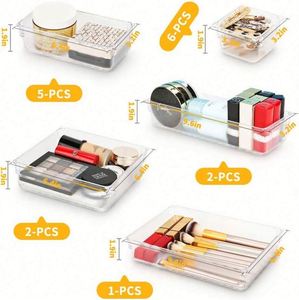 <b>Plastic</b> Transparent Desktop <b>Drawer</b> Organizer Office Supplies Cosmetics Clutter Control Multi-section Dividers Model USA 823 Usa - Product Image 2