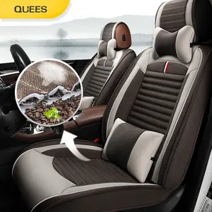 Quees-fundas para asientos de coche, juego completo de 5 unidades con Airbag de cuero resistente al agua, Compatible con funda de cojín de vehículo automotriz, ajuste Universal