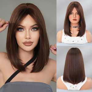 Envío Directo, Peluca de Cabello Lacio hasta los Hombros, Estilo Europeo Americano, Hecha a Máquina, para <span class=keywords><strong>Mujer</strong></span>, con Flequillo Lateral, Color Rubio - Product Image 4