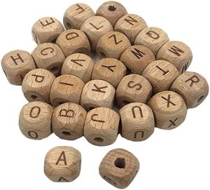 Cuentas cuadradas del alfabeto de madera de 12mm y 100 Uds., cuentas con letras de para chupete de lactancia masticable para bebé, accesorios de cadena - Product Image 2