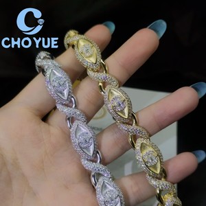 S925 Silver Moissanite Cuban <b>Bracelet</b> Iced Out Marquise Evil Eyes <b>Infinity</b> Design Pass Diamond Tester Hip Hop Jewelry for Men - Product Image 2