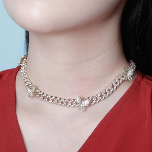 Chaîne cubaine pour femme plaquée or 18 carats, style hip-hop, avec petits zircone cubiques <span class=keywords><strong>de</strong></span> 9 mm, idéale pour les soirées, principalement en laiton - Product Image 3