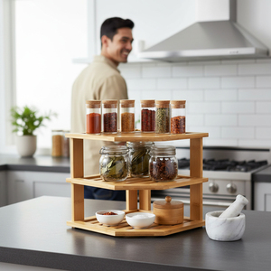 Trépied d'angle en <span class=keywords><strong>bambou</strong></span> à 3 niveaux pour organiser les épices et les condiments de cuisine, supports et étagères de rangement - Product Image 6