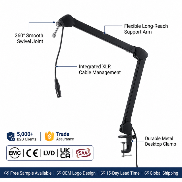 OEM Height Adjustable Broadcast Mic Arm Desk Studio Scissor Stand Microphone Stand Metal Microphone Boom Arm Holder