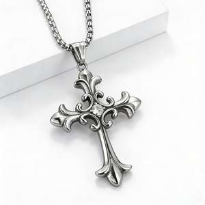 <b>Cross</b> Pendant Necklace Stainless Steel Claw Setting Artistic Gothic Style Street Fashion Jewelry 3mm 60cm <b>Chain</b> - Product Image 3