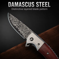 Couteau pliant en acier de Damas - Couteau de poche tactique EDC pour le camping et la chasse avec manche en bois
