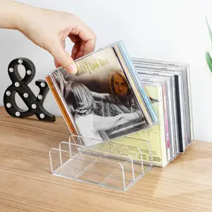 CD Holder 2 Pack, Clear Acrylic CD Organizer, CD Display Rack Hold up to 14 Standard CD Cases for Shelf Storage and Organization