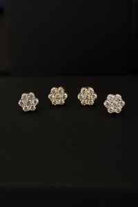 Pave Diamond Flower <b>Stud</b> Earrings 925 Sterling <b>Silver</b> Elegant Wedding Party Daily Prong Setting Premium - Product Image 5