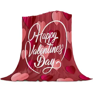 Valentines day gift flower Heart Throw Blanket Soft Fleece Pink Blanket with Decorative Hearts for Kids Adults Couch Sofa Bed