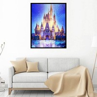 Peinture diamant 5D rectangulaire à motifs de château de nuit de dessin animé, avec strass AB effet poussière de fée, pour art mural DIY en tissu écologique