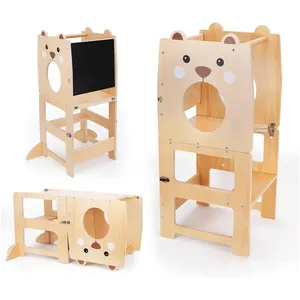 Taburete para niños torre de aprendizaje de seguridad niño ayudante de cocina taburete paso a paso torre de aprendizaje Montessori de madera para niño con pizarra
