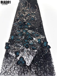 Nhà Máy Giá Chất Lượng Hàng Đầu Nặng Guatemala 3D Hoa Đính Cườm Ren Thêu Vải Sequins Vải Tuyn Net Ren Wedding Party Dress - Product Image 5