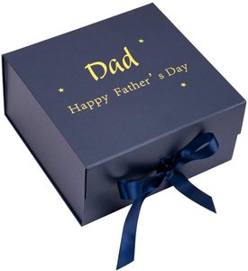 Blue Foldable Magnetic Rigid Box <strong>Father</strong> <strong>Day</strong> <strong>Gift</strong> Packaging Box With Ribbon - Product Image 1