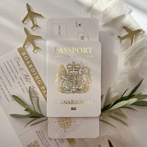 Invitation de mariage à destination de passeport personnalisée en blanc avec étiquettes d'avion en acrylique miroir pour carte d'embarquement - Product Image 3