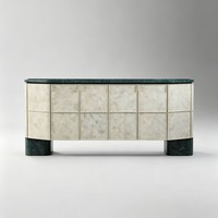 Aparador Geométrico Moderno de Mármol, Mueble Buffet de Piedra Natural de Lujo, Credenza Curva Personalizada para Comedor y Sala de Estar