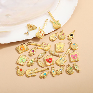 D621 Breloques vintage en forme de main, d'œil porte-bonheur et de cœur, thème <span class=keywords><strong>guitare</strong></span>, pour l'été et la plage, en acier inoxydable inaltérable, bijoux DIY en zircon - Product Image 2