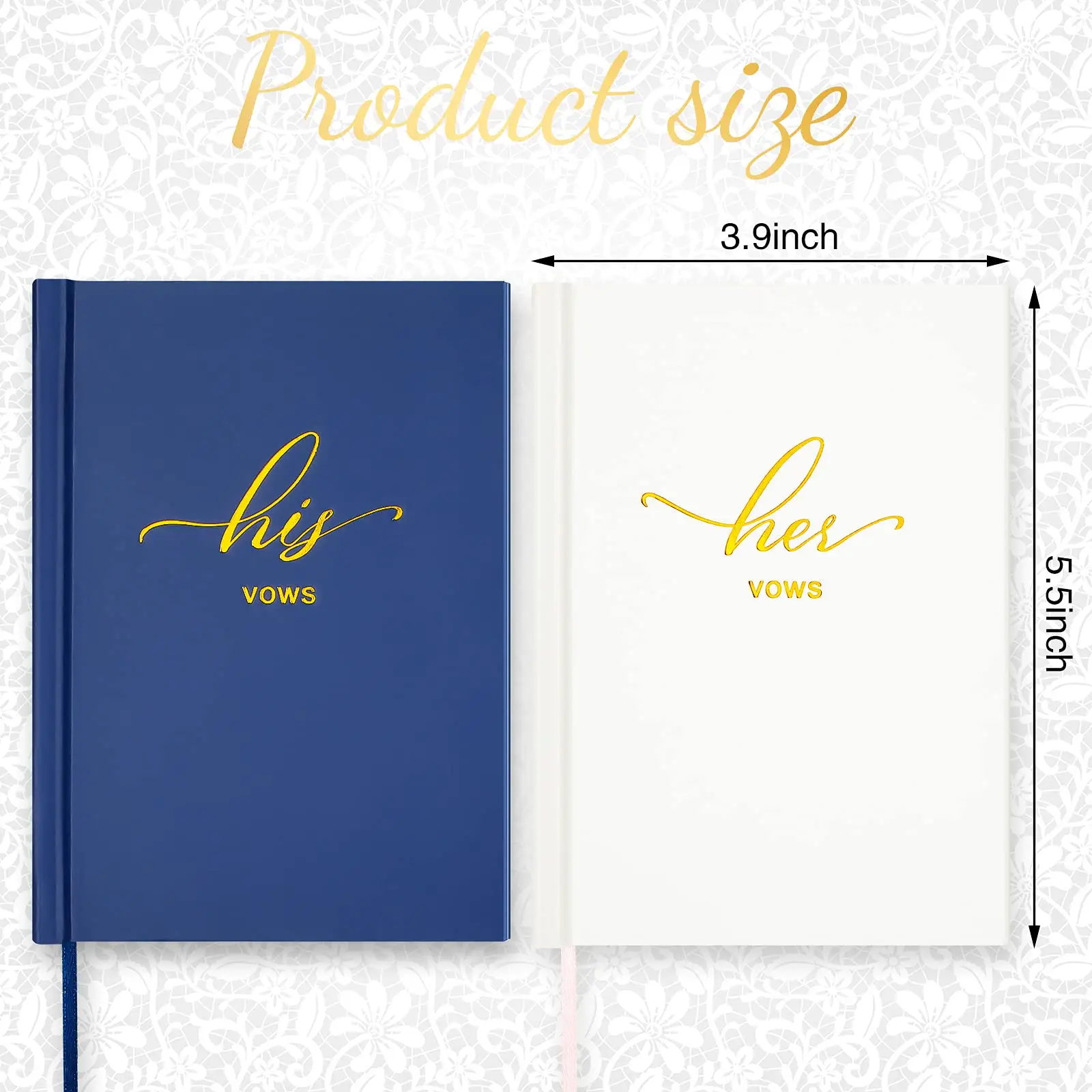 Custom Luxury Linen Cover White and Navy Lovely Wedding His Her Vow Books Journal With Glided Edges For Wedding