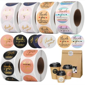 Customized Thank You Cards Sticker Set Round pink <b>Labels</b> Thank You for Supporting My Small Business Bronzing Card Stickers - Product Image 1