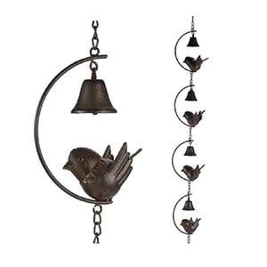 Chaînes de pluie décoratives en cuivre antique de luxe, petit oiseau, attrape-eau de pluie en métal, 8,5 pieds de long, logo personnalisé, utilisation en jardin - Product Image 2