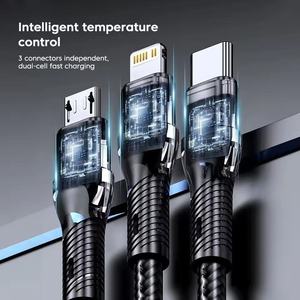 Cable <span class=keywords><strong>USB</strong></span> Tipo C 3 en 1 de 6A y 120W, Cable de Carga Rápida para Teléfono, Cable de Datos para iPhone, Samsung, Xiaomi, <span class=keywords><strong>Huawei</strong></span>, Cable <span class=keywords><strong>Micro</strong></span> <span class=keywords><strong>USB</strong></span> de Carga Rápida - Product Image 3