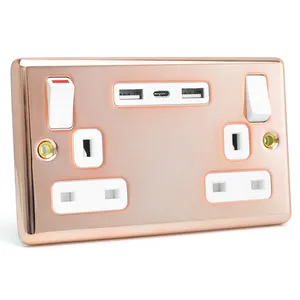 Cubierta de Metal de Alta Calidad Aprobada por La CE, Enchufe de Pared con Interruptor Eléctrico Británico de 3.6A y 3USB con Cargador Rápido de Teléfono Tipo C