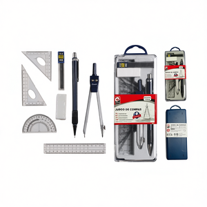 Ensemble de compas Erpsl Y408 bleu foncé, 8 pièces, outils de dessin mathématique, règle de 12 cm, rapporteur, triangles, crayon, gomme, étui de 120 pièces - Product Image 2