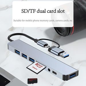 Hub USB 3.0 C 8 en 1 avec lecteur de carte SD/TF 3.5mm casque prise auxiliaire répartiteur USB pour MacBook <span class=keywords><strong>Surface</strong></span> ordinateur portable tablette PC - Product Image 6