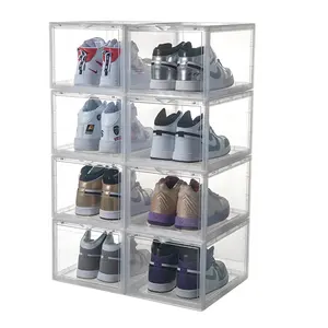 hot sale drop front shoe box for sneaker display shoe box storage premium custom clear transparent shoe boxes stackable