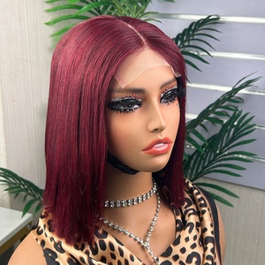 วิกผมบ๊อบสั้นตรงแบบลูกไม้ด้านหน้าสำหรับผู้หญิงยุโรปและอเมริกา ทำจากผมแท้ทั้งหัว ถักทออย่างละเอียดด้วยมือ สามารถดัดและย้อมสีได้ - Product Image 2