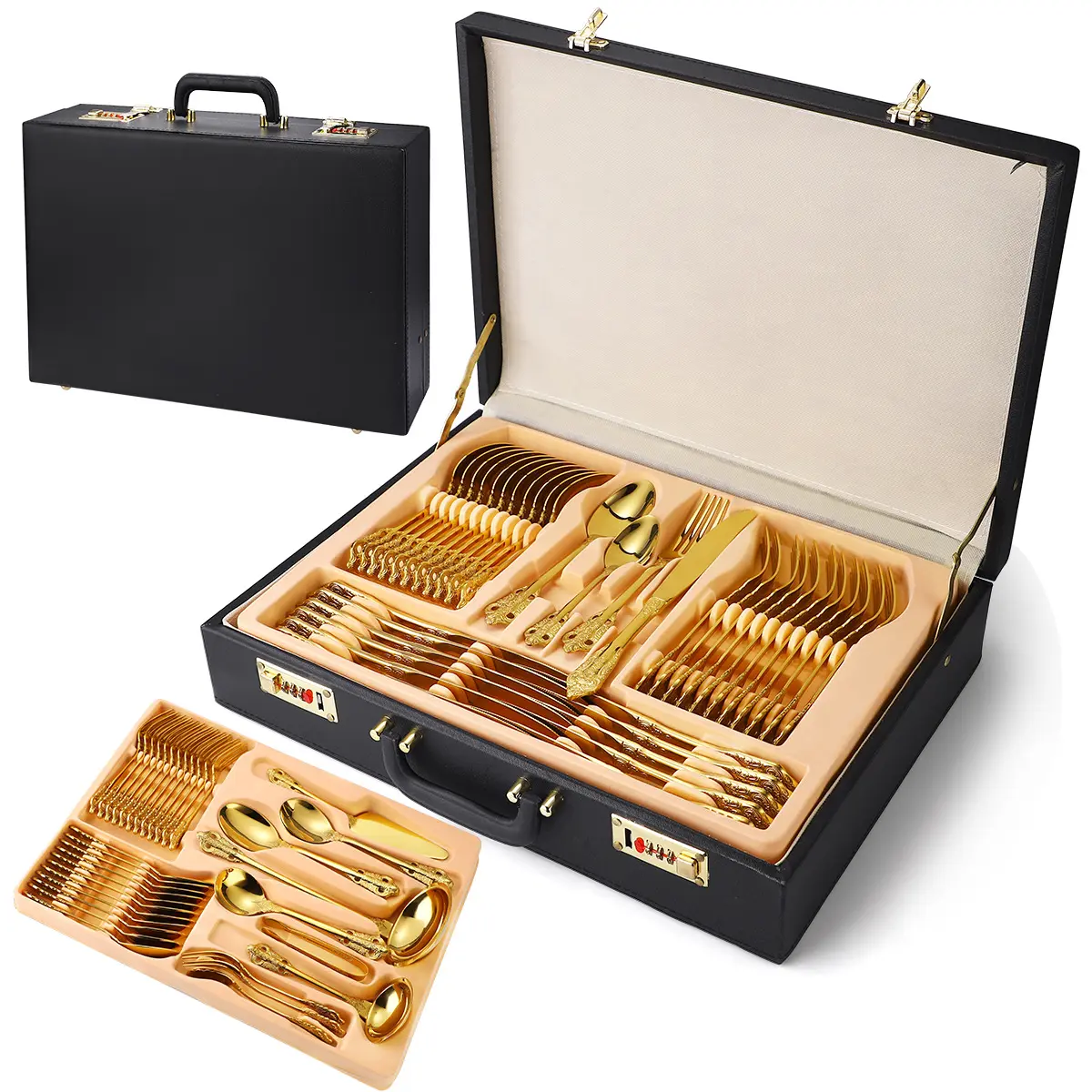 12 Personen Service Palace Style Bestecks ets Farbgold Edelstahl 72 Stück Besteckset mit Geschenk box