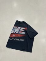 T-shirt Homme Vintage en Molleton Français avec Broderie de Paillettes Personnalisée, Col Rond, Coton Épais, Effet Délavé à l'Acide, Impression Sérigraphique, Coupe Boxy Courte avec Lettres