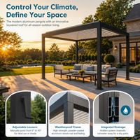 Pergola moderne en aluminium à profil fin avec guirlandes solaires pour jardin et cour arrière