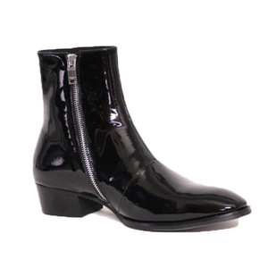 Botas <span class=keywords><strong>Chelsea</strong></span> de Cuero con Diseño Personalizado, Parte Superior de Cuero Lacado, Cierre de Cremallera, Botas de Invierno para Hombre, Resistentes y de Cuero Genuino - Product Image 3
