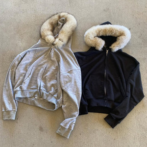 Sweat-shirts à capuche en fourrure personnalisés pour hommes, 100 % coton, fermeture éclair intégrale avec capuche en fourrure - Product Image 1
