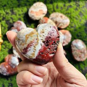 Wholesale Natural Spiritual Healing Money Agate Palm&Red Mexican Agate HeartPolished Crystal for Home Decor and Holiday Gifts - Product Image 6