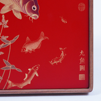 Décoration d'intérieur de style chinois avec motif de neuf poissons Koi, artisanat en laiton et bois massif, cadeau écologique de haute qualité