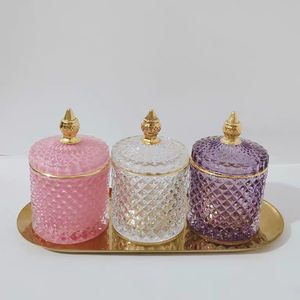 Vide luxe chocolat galvanoplastie <span class=keywords><strong>verre</strong></span> soufflé à la main faisant clair support gris bougie pot avec couvercle - Product Image 2