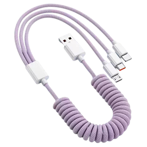 100W 3-in-1 Spring <b>Data</b> <b>Cable</b> 1.5M Universal Fast Charging Retractable USB <b>Cable</b> Car-mounted Flexible Spiral Charging <b>Data</b> <b>Cable</b> - Product Image 1