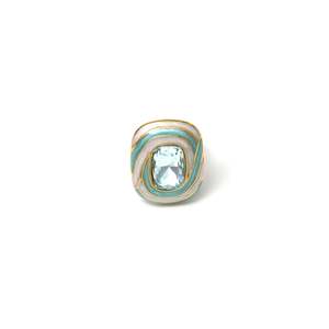 แหวนสแตนเลสสตีลชุบทอง PVD ประดับด้วยพลอยอะความารีนสำหรับผู้หญิง - Product Image 1