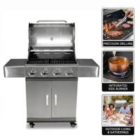 Barbecue à gaz en acier inoxydable 4+1 brûleurs OEM ODM pour patio, jardin et fêtes, avec grille de maintien au chaud et brûleur latéral pour l'extérieur