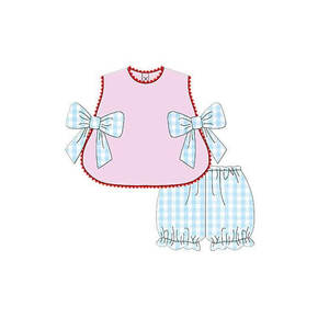 Conjuntos de 2 Piezas para Niñas, Estilo Casual, Estampado a Cuadros, Transpirables, con Lazo Grande, Ropa para Hermanas al por Mayor - Product Image 3