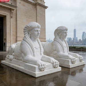 Sculpture de <span class=keywords><strong>Sphinx</strong></span> en marbre blanc YOUFINE, statues mythologiques de gardiens pour la décoration d'entrée de villa ou de musée - Product Image 2