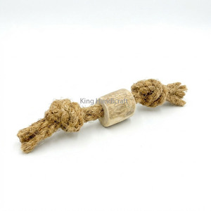 Eco-Friendly Squeaky Coffee Wood Dog Chew Stick with Natural Coir <b>Rope</b> Durable Pet Teething Toy Dental Health Boredom Relief - Product Image 1