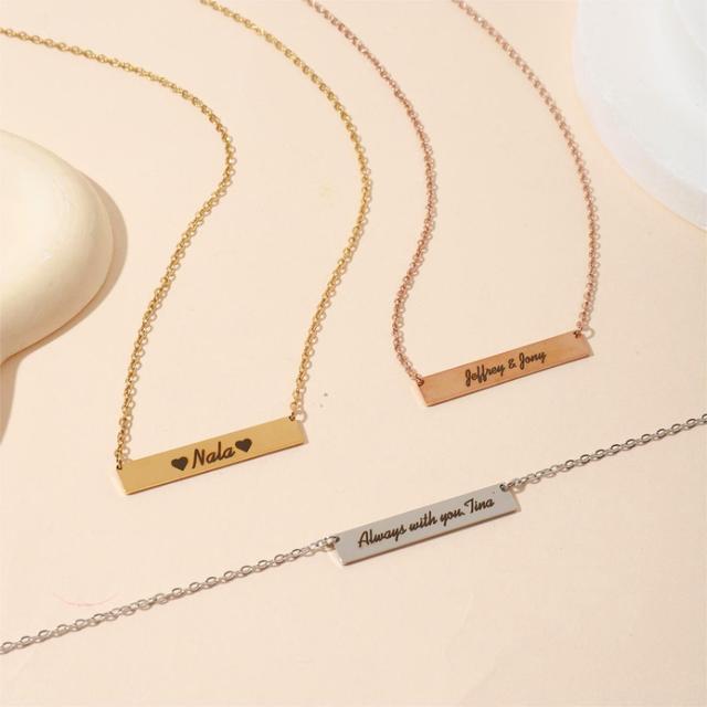 Custom Stainless Steel Necklace Engraved Gold Plated Pendant Personalized Bar Name Letter Logo Link Chain Women Fashion Jewelry