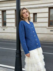 Cárdigan de punto de <span class=keywords><strong>lana</strong></span> estilo vintage retro europeo americano para <span class=keywords><strong>mujer</strong></span>, color sólido, versátil, informal, suéter holgado para exterior - Product Image 5
