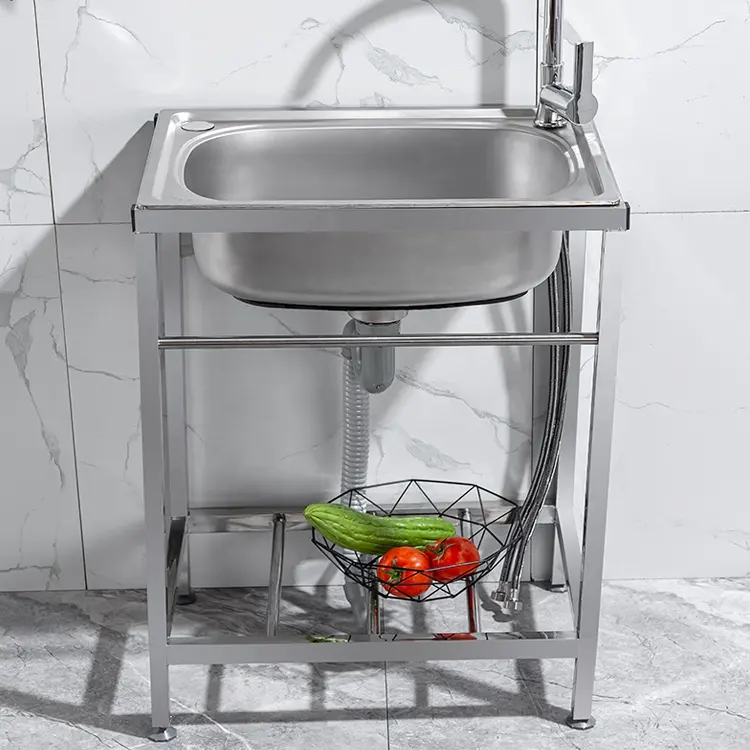 Lavello da cucina portatile a una vasca in acciaio inossidabile con supporto da tavolo